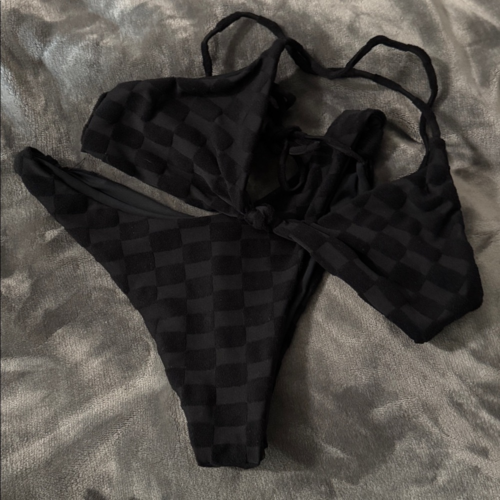 Skatie Black Checkered Bikini Set
